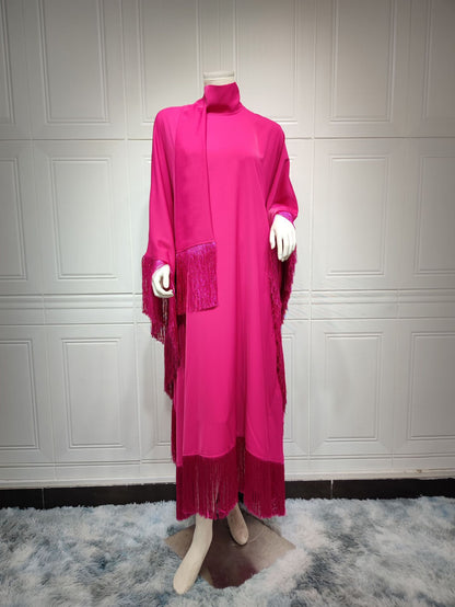 Women Batwing Sleeve Tassel Kaftan High Fashion Dress