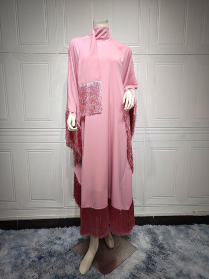 Women Batwing Sleeve Tassel Kaftan High Fashion Dress