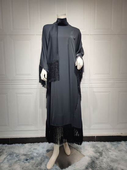 Women Batwing Sleeve Tassel Kaftan High Fashion Dress
