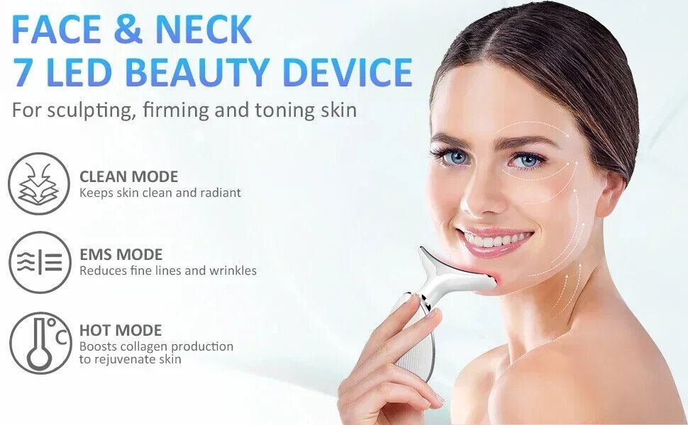 7 Colours Neck Face Lifting Massager Skin Tighten Device LED Anti Wrinkle Beauty