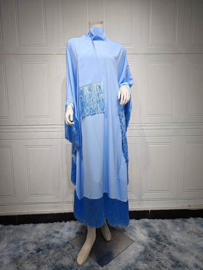 Women Batwing Sleeve Tassel Kaftan High Fashion Dress