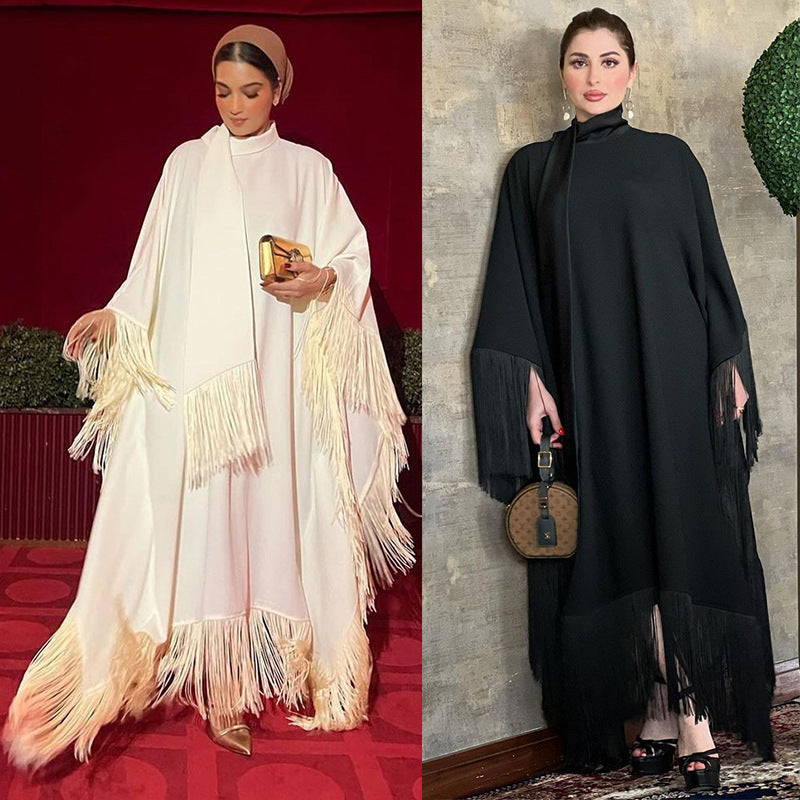 Women Batwing Sleeve Tassel Kaftan High Fashion Dress
