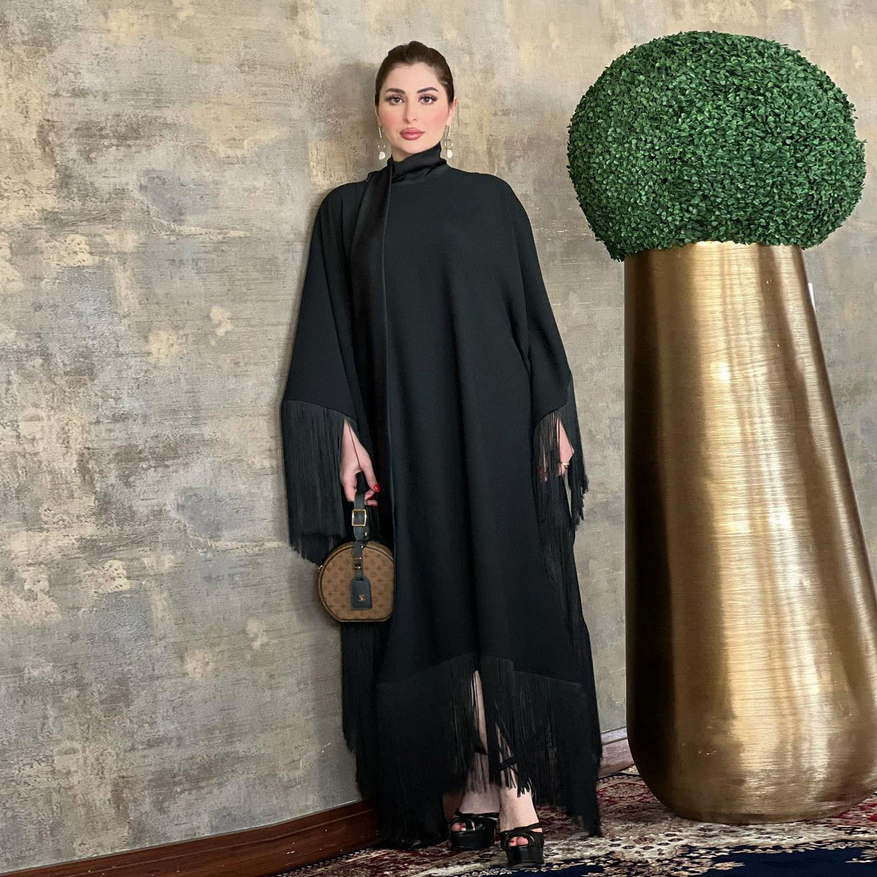 Women Batwing Sleeve Tassel Kaftan High Fashion Dress