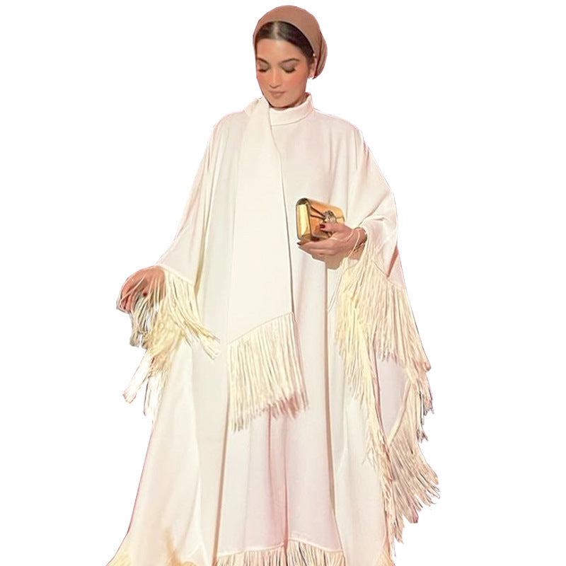 Women Batwing Sleeve Tassel Kaftan High Fashion Dress
