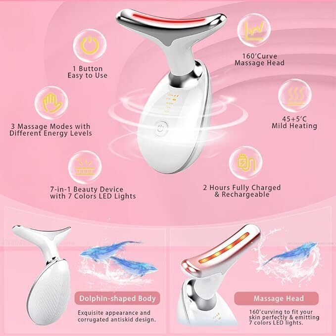 7 Colours Neck Face Lifting Massager Skin Tighten Device LED Anti Wrinkle Beauty