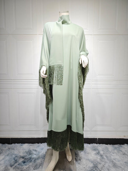Women Batwing Sleeve Tassel Kaftan High Fashion Dress